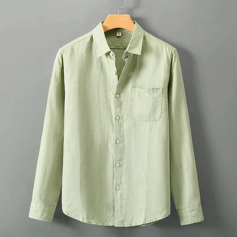 Spring Linen Shirt Men's Long Sleeve Loose Thin Casual Solid Color High End Chinese Style Sun Protection Linen Blouse