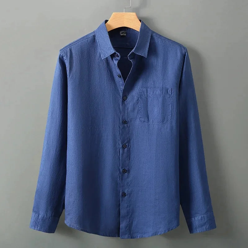 Spring Linen Shirt Men's Long Sleeve Loose Thin Casual Solid Color High End Chinese Style Sun Protection Linen Blouse