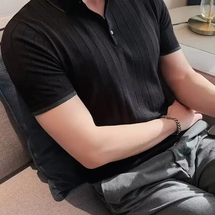 Plain Striped with Collar T Shirt for Men Skinny Black Xl Original Short Quarter Sleeve New in Tops & Tees Kpop Man Polo Shirts