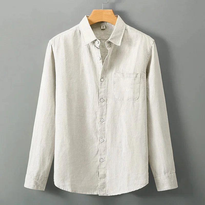 Spring Linen Shirt Men's Long Sleeve Loose Thin Casual Solid Color High End Chinese Style Sun Protection Linen Blouse