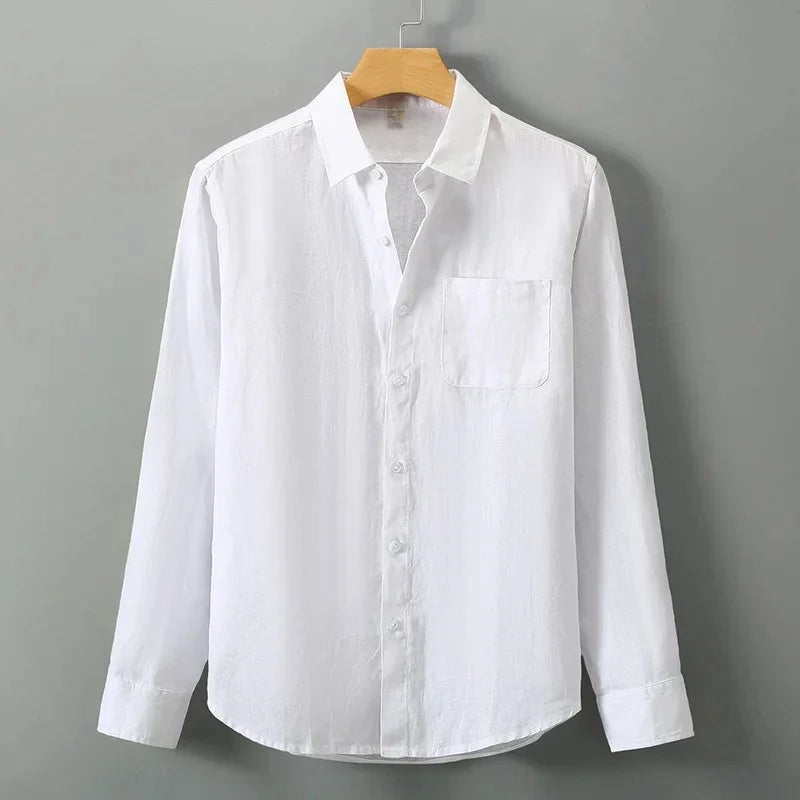 Spring Linen Shirt Men's Long Sleeve Loose Thin Casual Solid Color High End Chinese Style Sun Protection Linen Blouse
