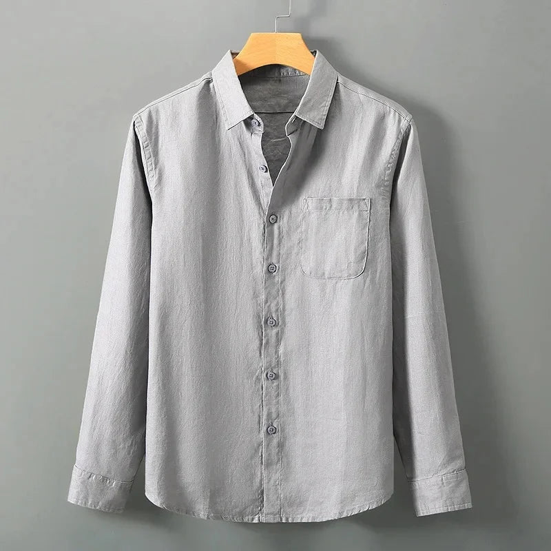 Spring Linen Shirt Men's Long Sleeve Loose Thin Casual Solid Color High End Chinese Style Sun Protection Linen Blouse