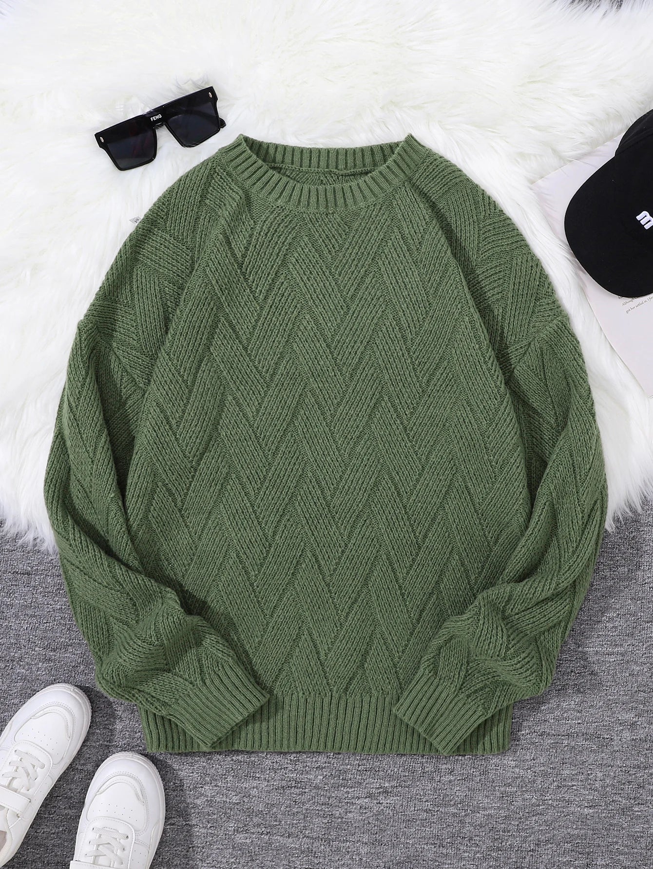New\Japanese Style Round Neck Couple Sweater Plain Weave Style Casual Versatile Trendyy Men's Long-Sleeved Sweater Top