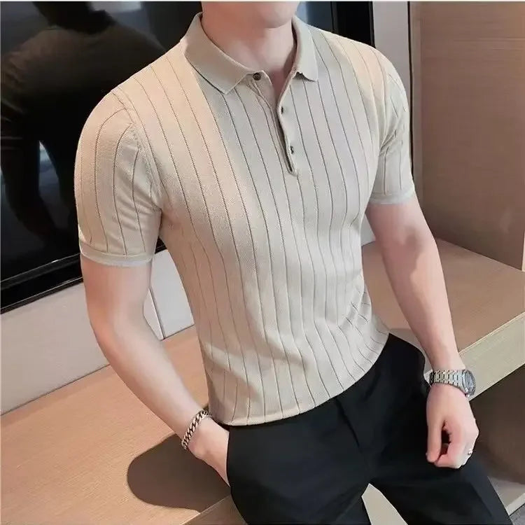 Plain Striped with Collar T Shirt for Men Skinny Black Xl Original Short Quarter Sleeve New in Tops & Tees Kpop Man Polo Shirts