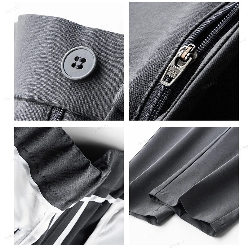 OUSSYU Brand Spring Casual Pants Men Business Elastic Waist Korean Style Black Brown Grey Khaki Trousers Male Plus Size S-4XL