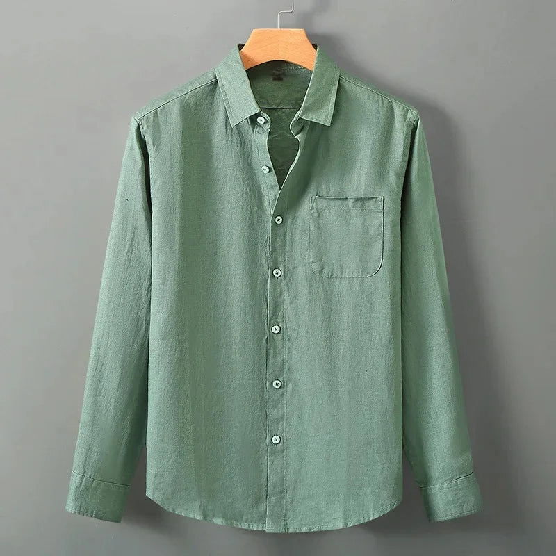 Spring Linen Shirt Men's Long Sleeve Loose Thin Casual Solid Color High End Chinese Style Sun Protection Linen Blouse