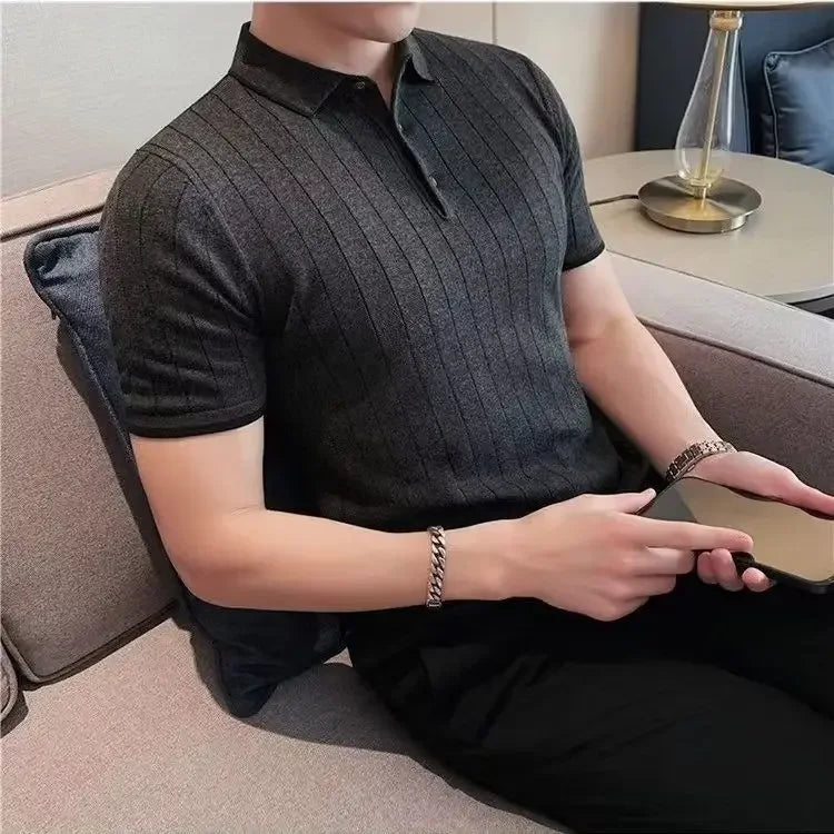 Plain Striped with Collar T Shirt for Men Skinny Black Xl Original Short Quarter Sleeve New in Tops & Tees Kpop Man Polo Shirts