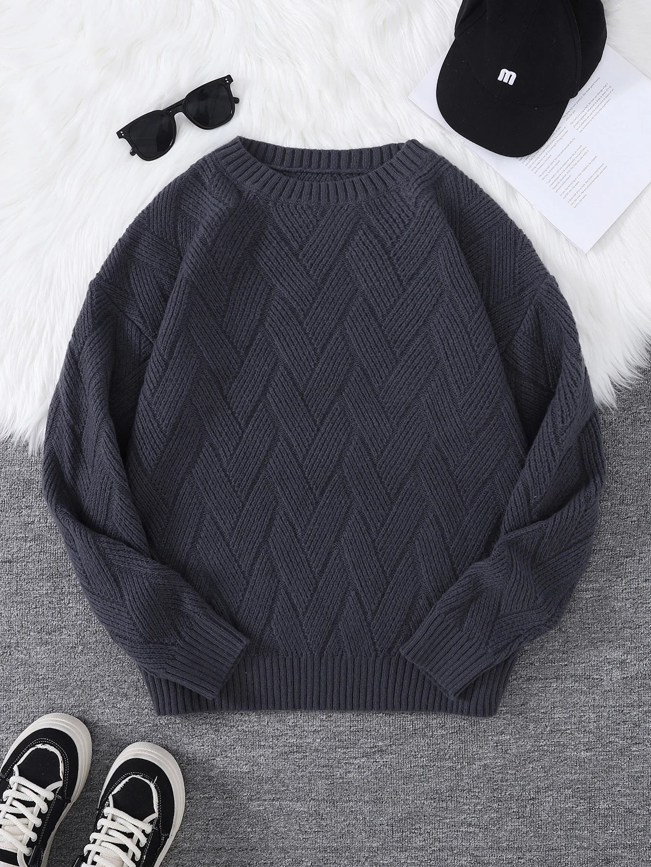 New\Japanese Style Round Neck Couple Sweater Plain Weave Style Casual Versatile Trendyy Men's Long-Sleeved Sweater Top