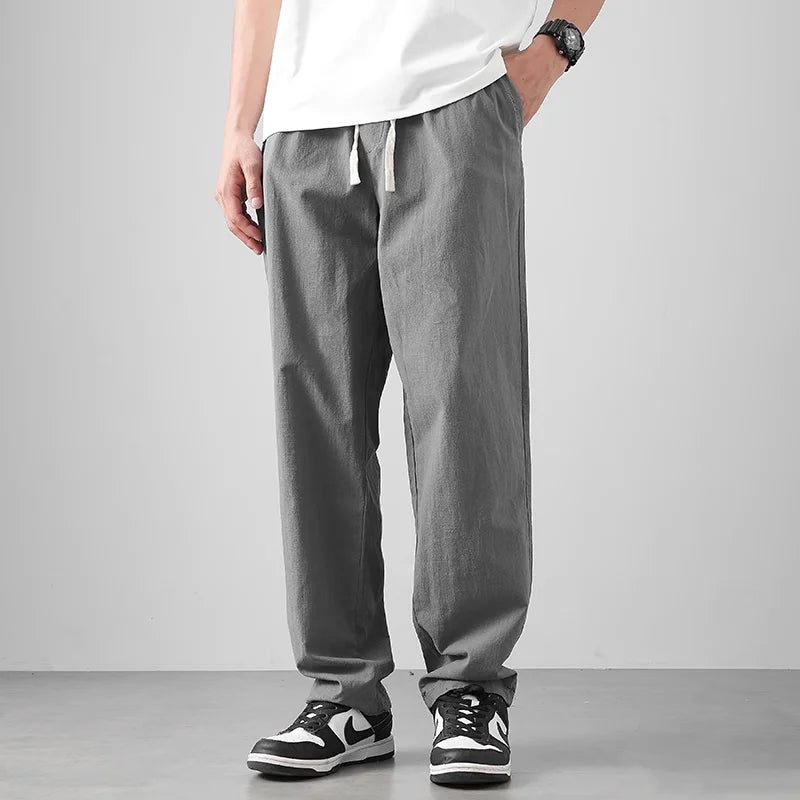 DUKEEN Breathable Linen Pants Men 2025 Summer Fashion Thin Ankle-Length Pants Elastic Waist Straight-Leg Men's Clothing