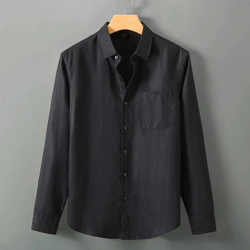 Spring Linen Shirt Men's Long Sleeve Loose Thin Casual Solid Color High End Chinese Style Sun Protection Linen Blouse