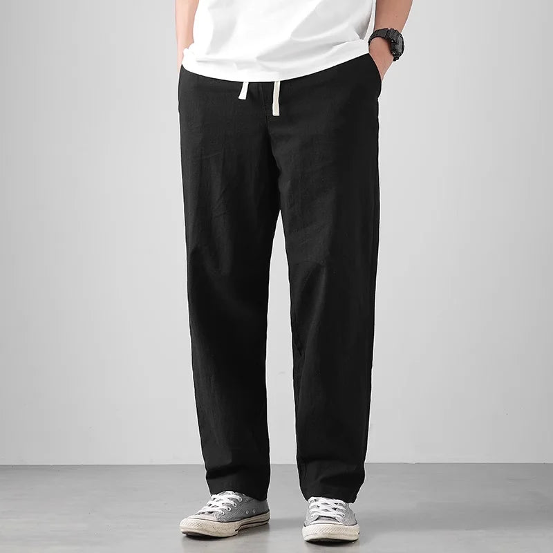 DUKEEN Breathable Linen Pants Men 2025 Summer Fashion Thin Ankle-Length Pants Elastic Waist Straight-Leg Men's Clothing